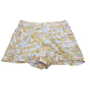 Nine West Womens Mid Rise XL Rayon Shorts Yellow Leaf Print